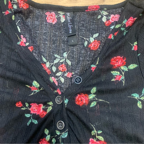 For Love and Lemons Pointelle Long Sleeve Pants Pajama Floral Rose set - Picture 9 of 16